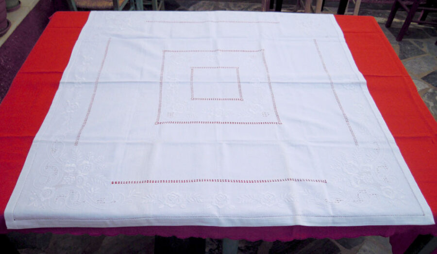 White tablecloth with handmade embroidery