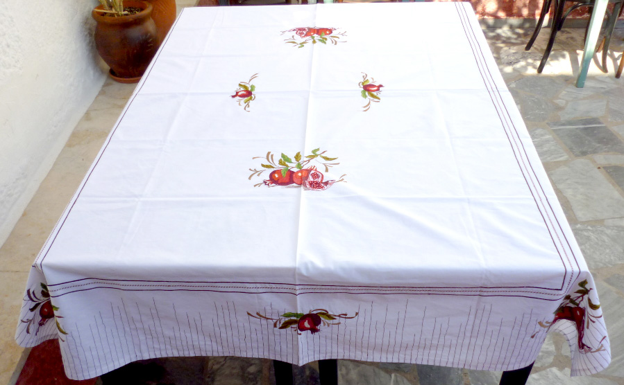 White tablecloth with satin stich
