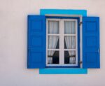 blue windows curtains