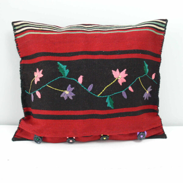 handwoven cushion cover with satin stitch embroidery